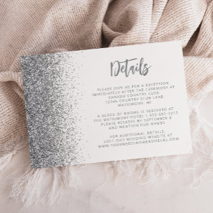 Carte D'accompagnement Détails de mariage blanc écriture paillettes argen