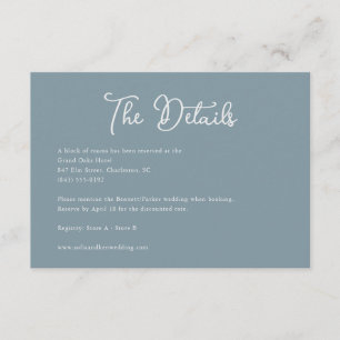 Carte D'accompagnement Détails de mariage bleu calligraphie Crest Vintage