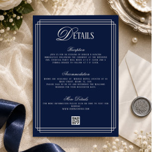 Carte D'accompagnement Détails de mariage bleu foncé d'argent ancienne