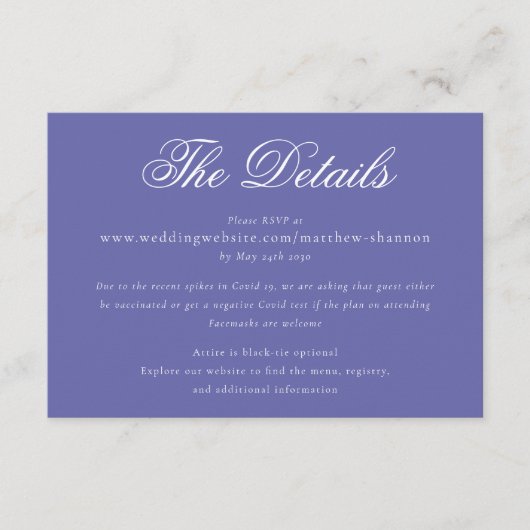 Carte D'accompagnement Détails de mariage bleu Pervenche de script élégan (Devant)