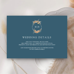 Carte D'accompagnement Détails de mariage bleu poussiéreux de crête de fl