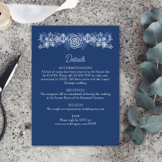 Carte D'accompagnement Détails de mariage bleu poussiéreux floral botaniq