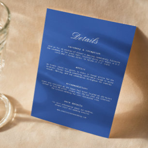 Carte D'accompagnement Détails de mariage bleu royal