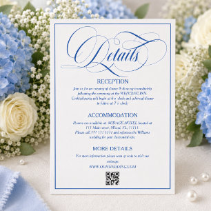 Carte D'accompagnement Détails de mariage bleu royal de luxe