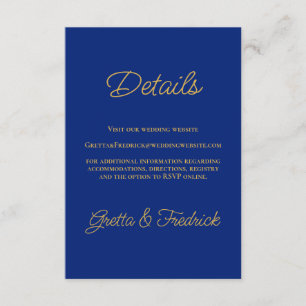Carte D'accompagnement Détails de mariage bleu royal et or