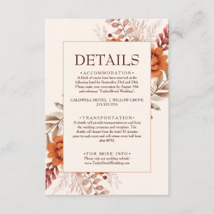 Carte D'accompagnement Détails de mariage bohème chic floral ivoire éléga