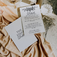 Détails de mariage bohème floral noir et blanc de
