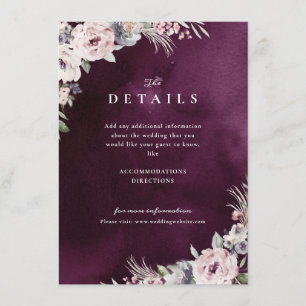 Carte D'accompagnement Détails de mariage bohème floraux rose poussiéreux