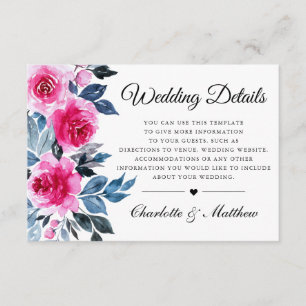 Carte D'accompagnement Détails de mariage botanique à l'aquarelle de rose