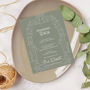 Carte D'accompagnement Détails de mariage botanique avec arche ornée vert