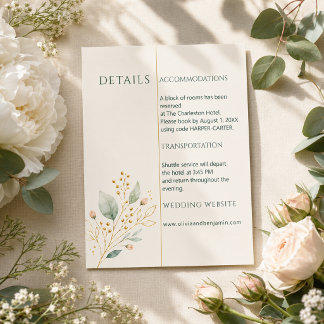 Carte D'accompagnement Détails de mariage botanique élégant vert sauge or