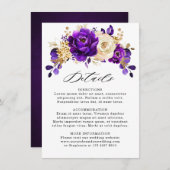Carte D'accompagnement Détails de mariage botanique violet or royal (Devant / Derrière)