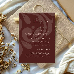 Carte D'accompagnement Détails de Mariage Bourguignon Damassé Élégant Cla
