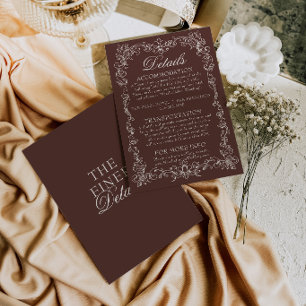 Carte D'accompagnement Détails de mariage brun chocolat vintage à l'ancie