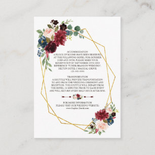 Carte D'accompagnement Détails de mariage cadre doré floral bleu marine M