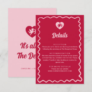 Carte D'accompagnement Détails de mariage Cadre Ondulé Rétro Rose Rouge C