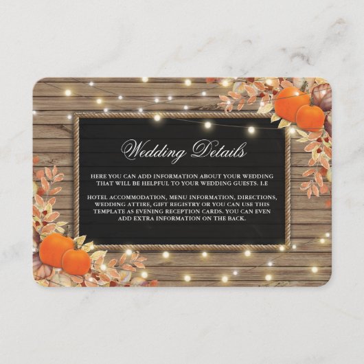 Carte D'accompagnement Détails de mariage champêtre en automne dans un ca (Devant)