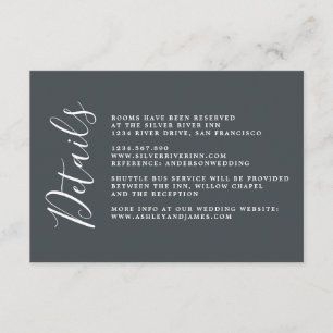 Carte D'accompagnement Détails de mariage chic calligraphie noir décalé
