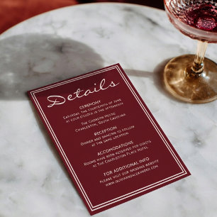 Carte D'accompagnement Détails de mariage chic et profonds rouge crème