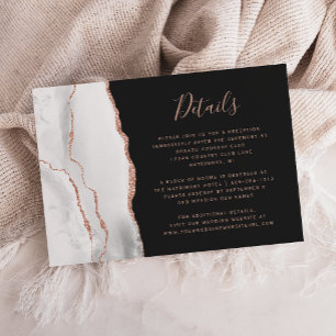 Carte D'accompagnement Détails de mariage chic rose gold blanc agate fonc