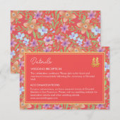 Carte D'accompagnement Détails de mariage chinois floraux Peranakan rouge (Devant / Derrière)