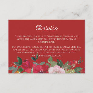 Carte D'accompagnement Détails de mariage chinois moderne floral rose rou