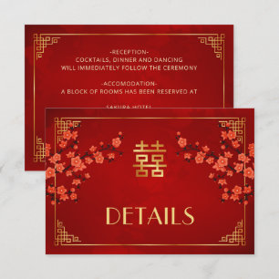 Carte D'accompagnement Détails de mariage chinois Red Blossom