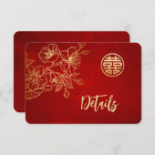 Carte D'accompagnement Détails de mariage chinois rouge or Magnolia (Devant / Derrière)