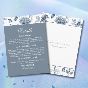 Carte D'accompagnement Détails de mariage chrétien en Chinoiserie bleue