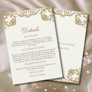Carte D'accompagnement Détails de mariage chrétien vintage Ivory Rococo