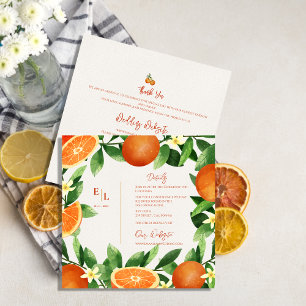Carte D'accompagnement Détails de mariage Citrus Orange Végétation Rustiq