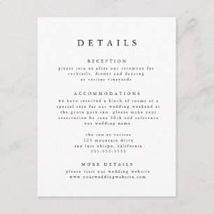 Carte D'accompagnement Détails de mariage classique moderne noir et blanc