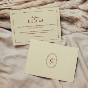 Carte D'accompagnement Détails de mariage Classique Script Ivoire & Rouge
