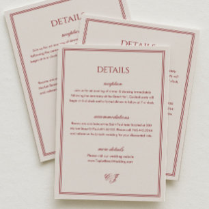 Carte D'accompagnement Détails de mariage classiques ivoire et burgundy