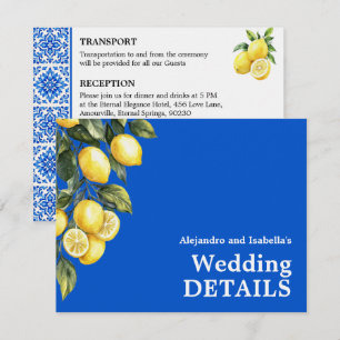 Carte D'accompagnement 💙🍋Détails de mariage classiques Romance Azul & L