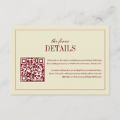 Carte D'accompagnement Détails de mariage Code QR Écriture Élégante Crème (Devant)