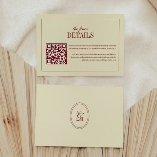 Carte D'accompagnement Détails de mariage Code QR Écriture Élégante Crème