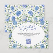 Carte D'accompagnement Détails de mariage Code QR Hydrangea Bleue (Devant / Derrière)