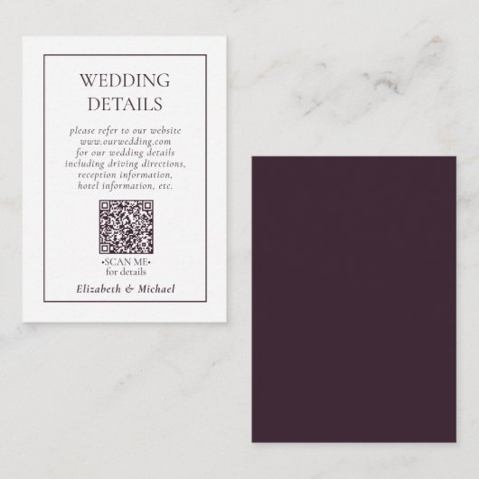 Carte D'accompagnement Détails de mariage code QR violet prune formel (Devant / Derrière)