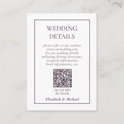Carte D'accompagnement Détails de mariage code QR violet prune formel (Devant)