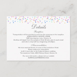 Carte D'accompagnement Détails de mariage Confettis Arc-en-ciel Colorés