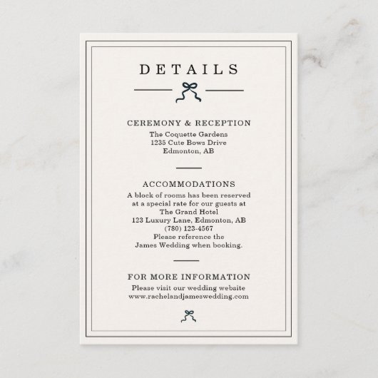 Carte D'accompagnement Détails de mariage coquette noir et blanc minimali (Devant)
