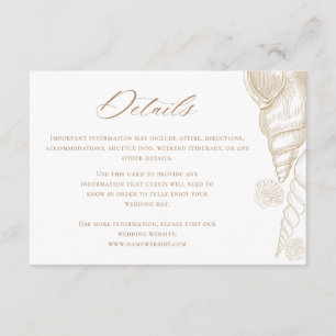 Carte D'accompagnement Détails de mariage côtier coquilles d'or et blanc