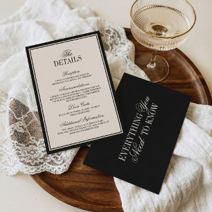 Carte D'accompagnement Détails de mariage crème noir classique à l'ancien