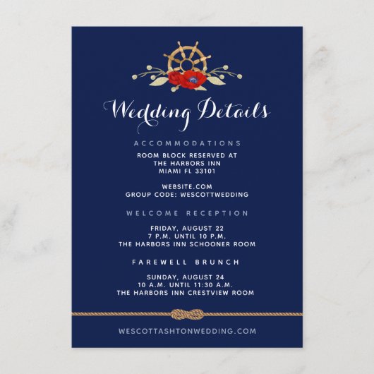 Carte D'accompagnement Détails de mariage d'anémone nautique rouge blanc (Devant)