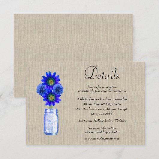 Carte D'accompagnement Détails de mariage dans un pot Mason avec fleurs b (Devant / Derrière)