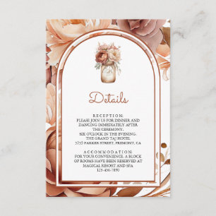 Carte D'accompagnement Détails de mariage dans un pot Mason floral en ter