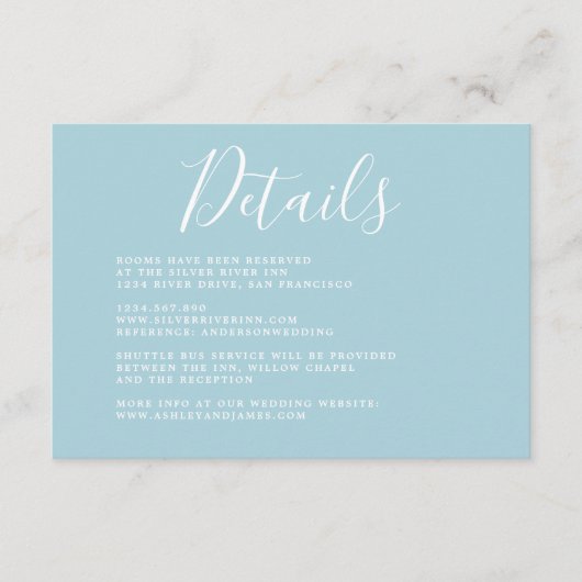 Carte D'accompagnement Détails de mariage de calligraphie chic simple (Devant)