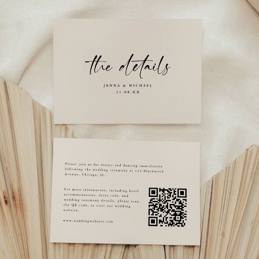 Carte D'accompagnement Détails de mariage de code QR de script minimalist