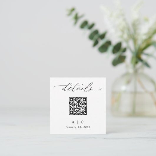 Carte D'accompagnement Détails de mariage de code QR simple et élégant (Debout devant)